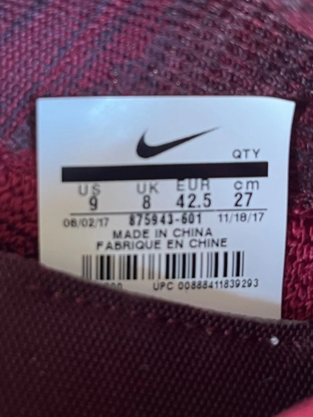 Nike Men’s Burgundy Sneakers with Pink Swoosh